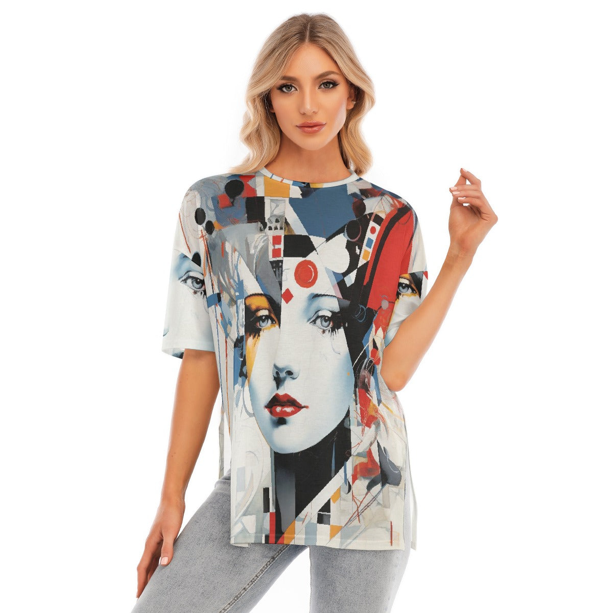 All-Over Print Women's Short Sleeves T-shirt With Hem Split