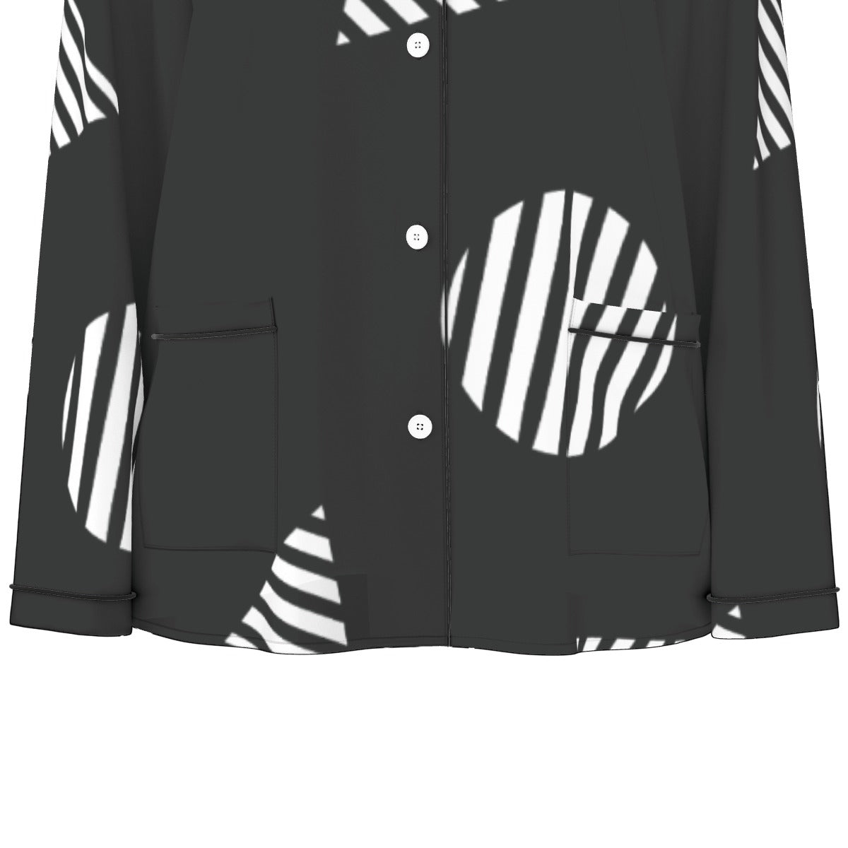 All-Over Print Women's Long Sleeve Pajama Set With Black Contrast Piping