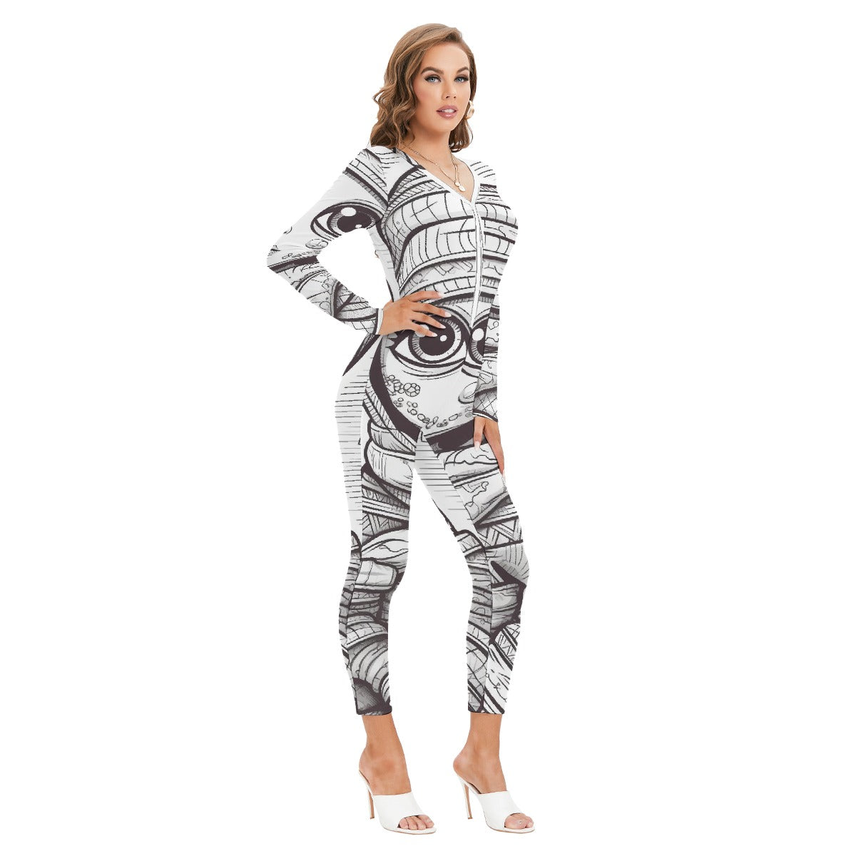 All-Over Print Women's Plunging Neck Jumpsuit