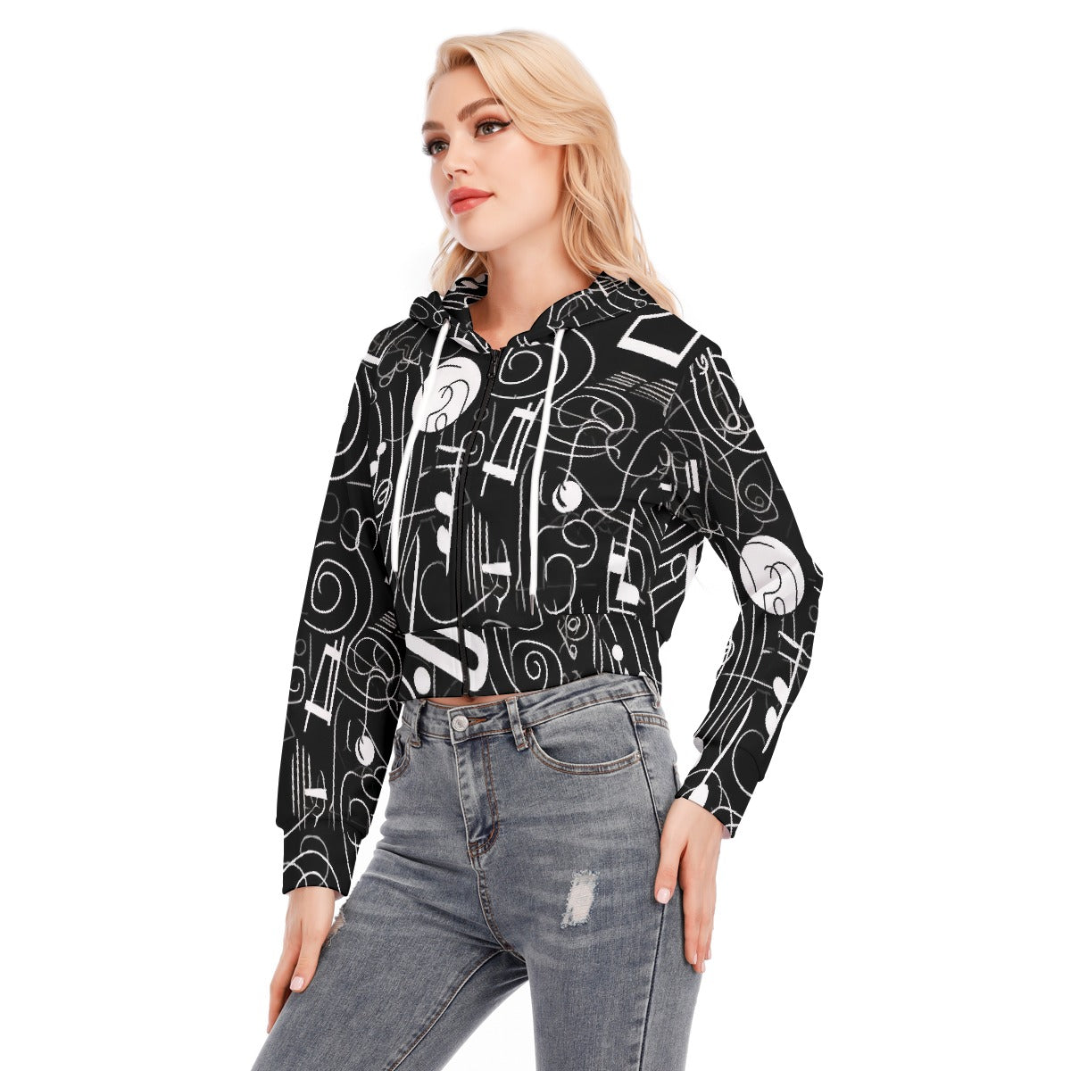 All-Over Print Women's Crop Top Hoodie With Zipper Closure