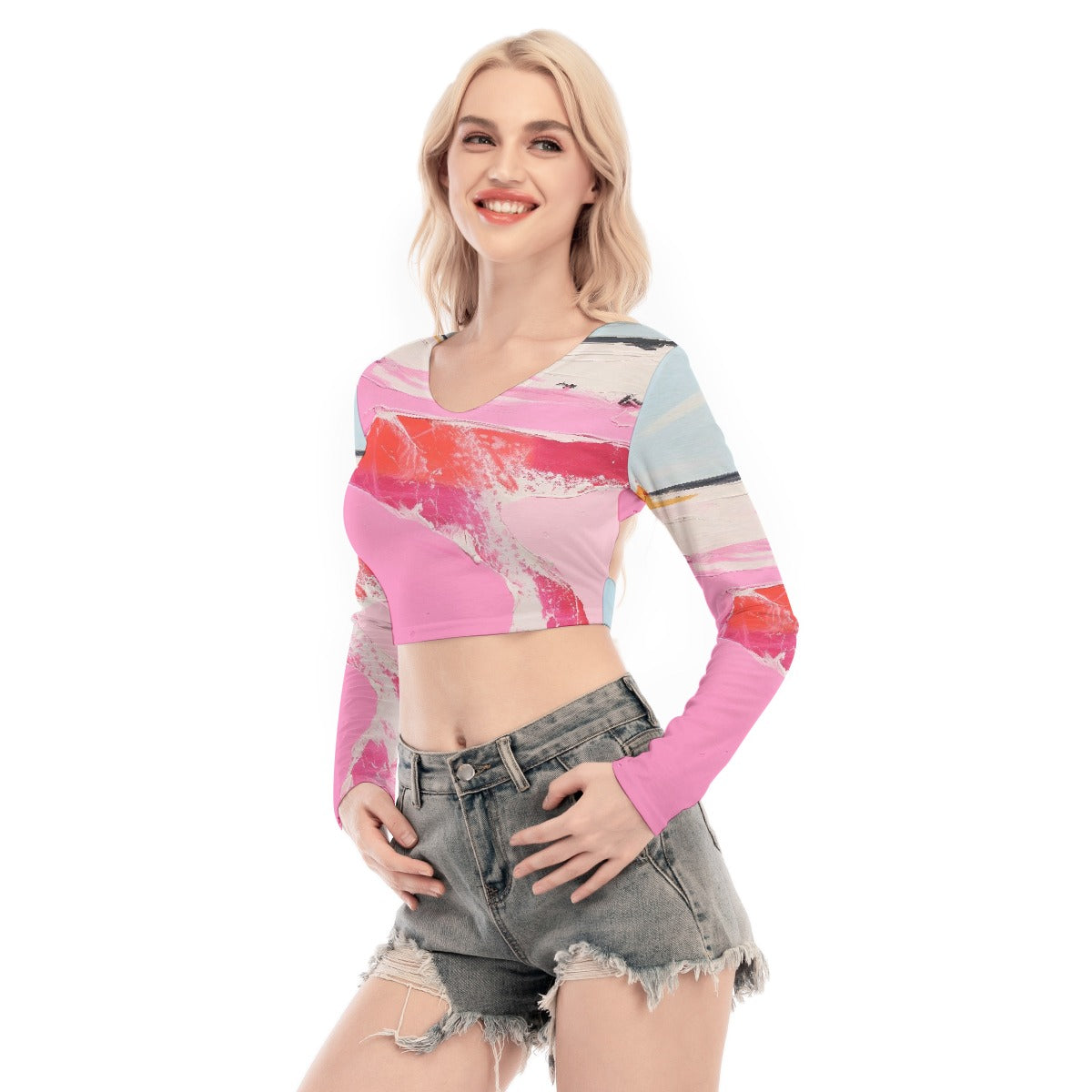 All-Over Print Women's Back Hollow T-shirt With Strap