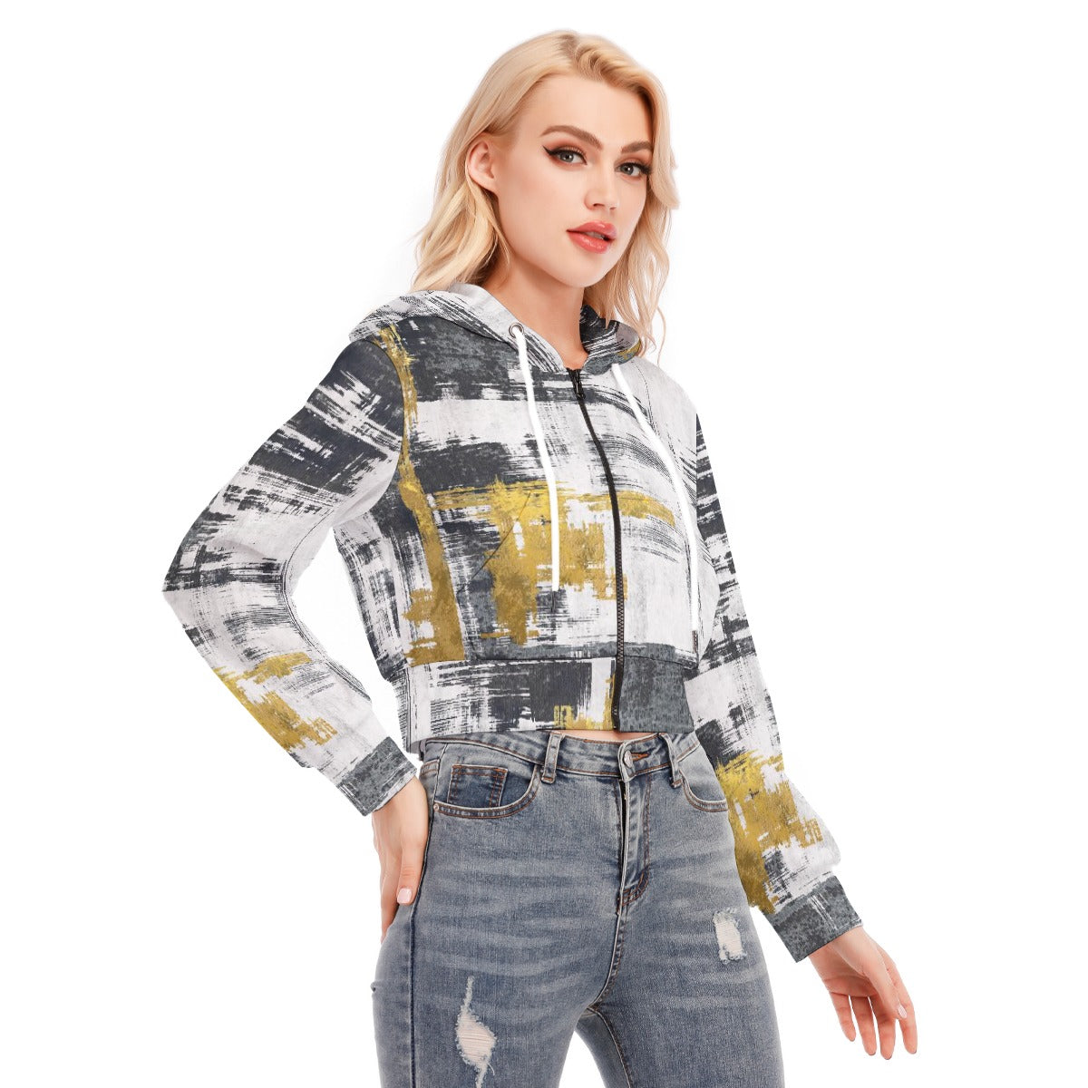 All-Over Print Women's Crop Top Hoodie With Zipper Closure