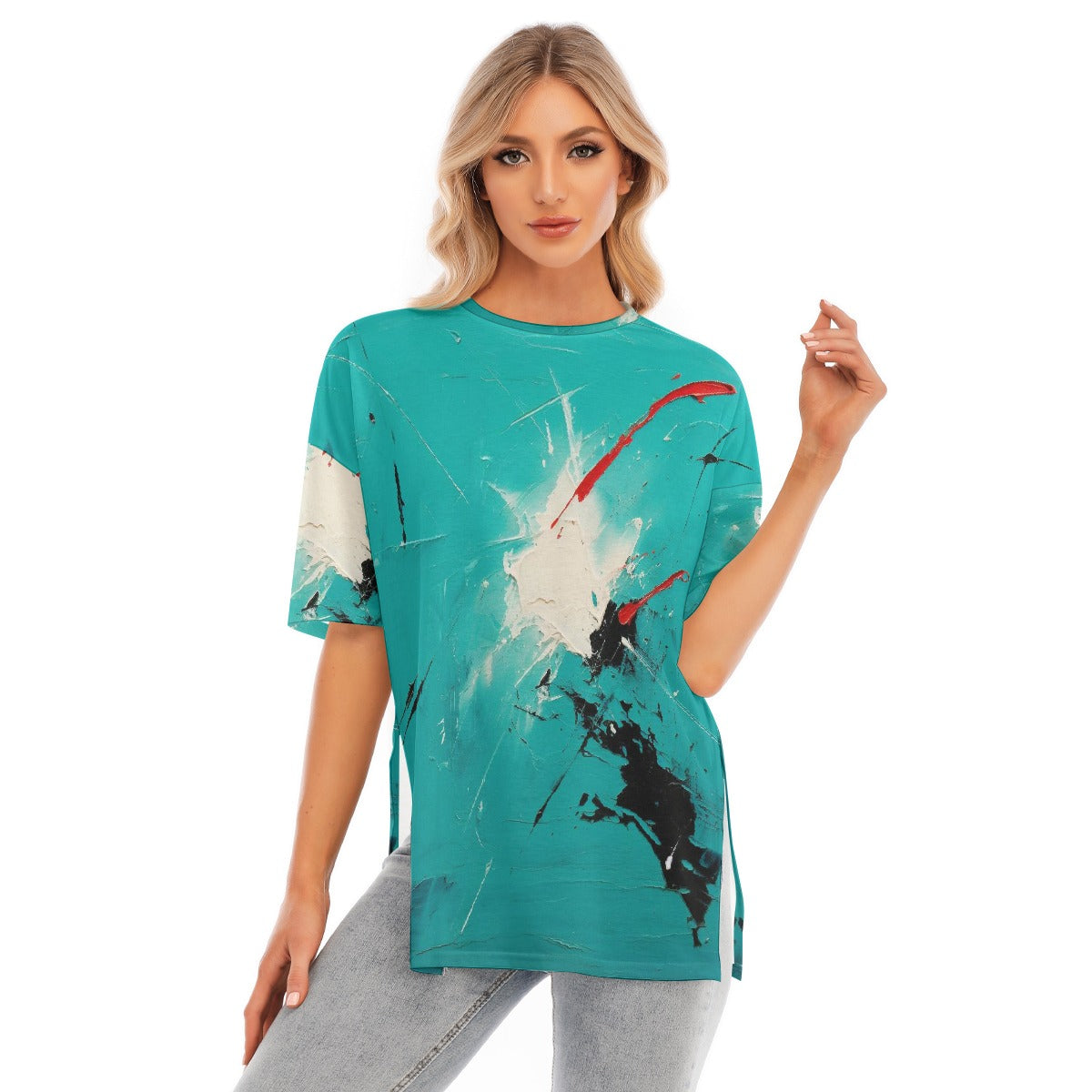 All-Over Print Women's Short Sleeves T-shirt With Hem Split