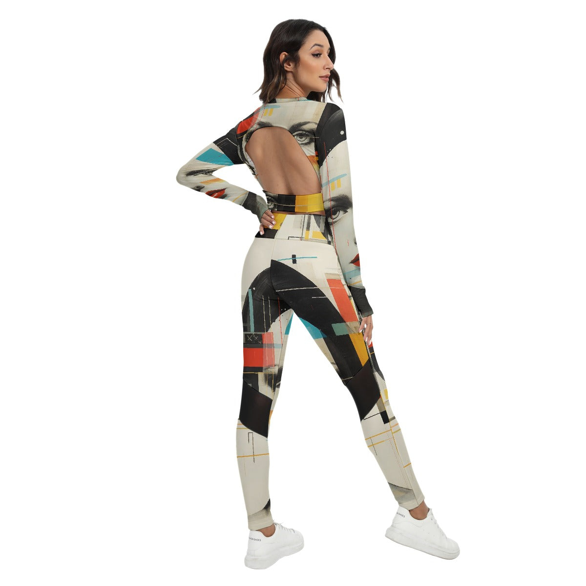 All-Over Print Women's Sport Set With Backless Top And Leggings