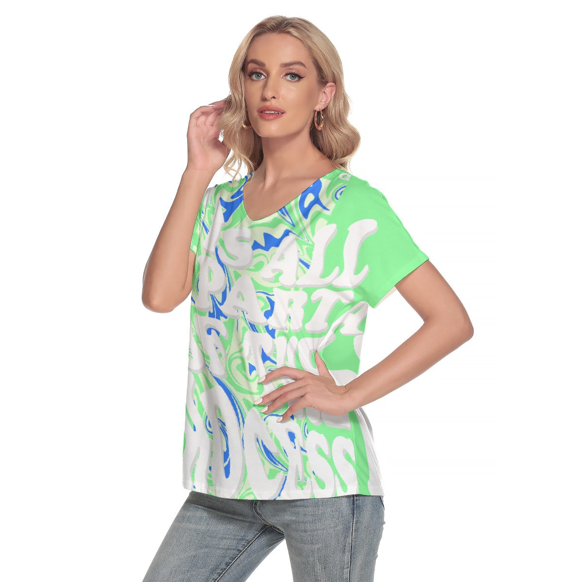All-Over Print Women's Loose V-neck Short Sleeve T-shirt