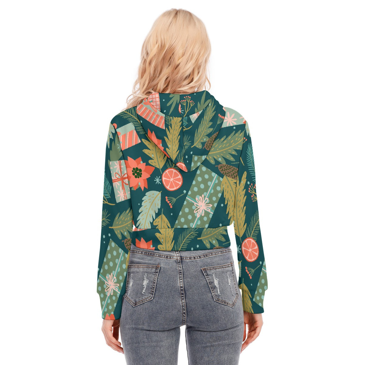 All-Over Print Women's Crop Top Hoodie With Zipper Closure