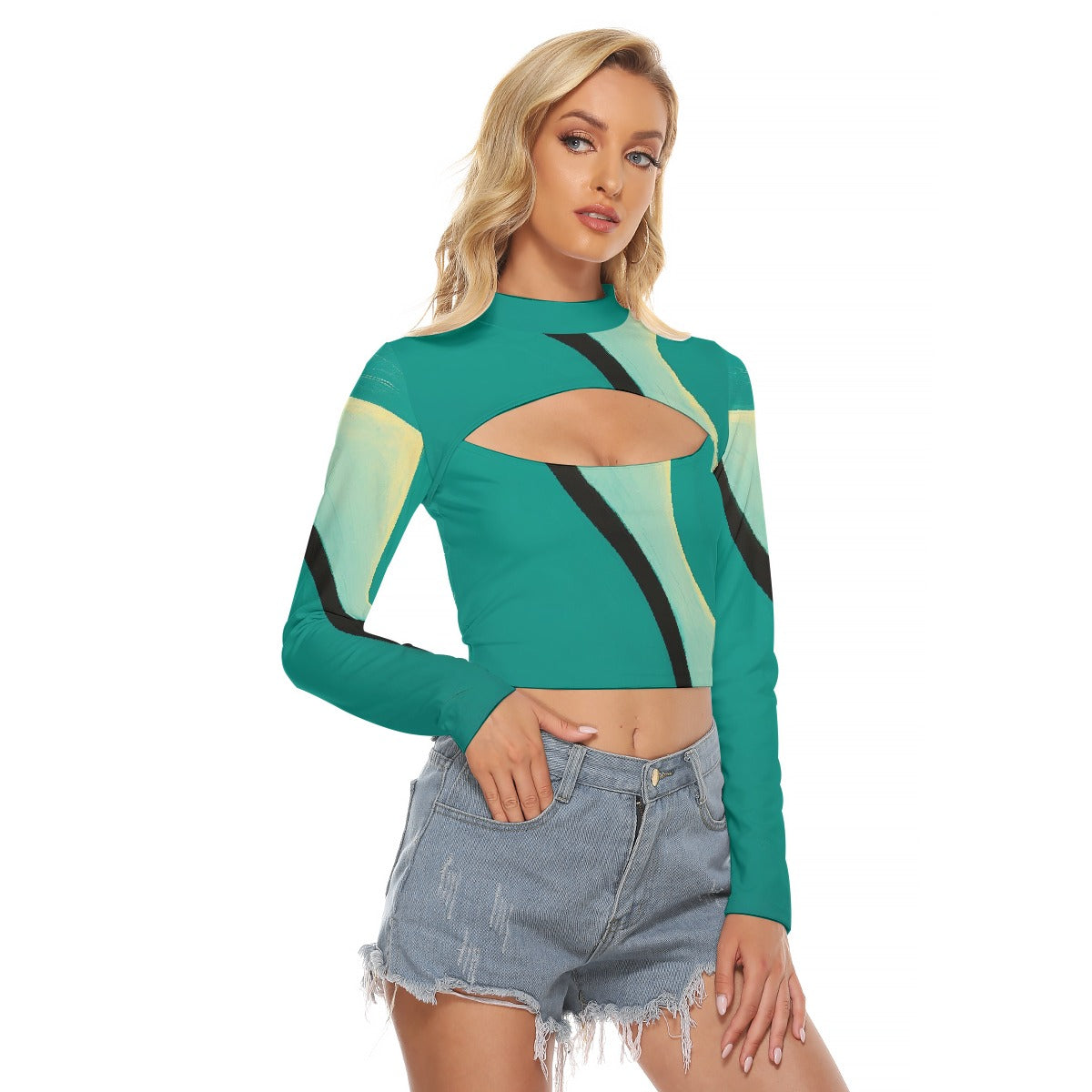 All-Over Print Women's Hollow Chest Keyhole Tight Crop Top