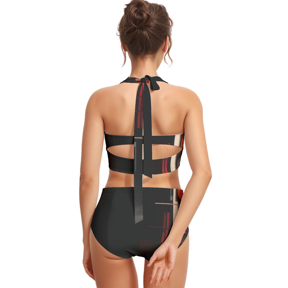 All-Over Print Women's Swimsuit Set With Halter