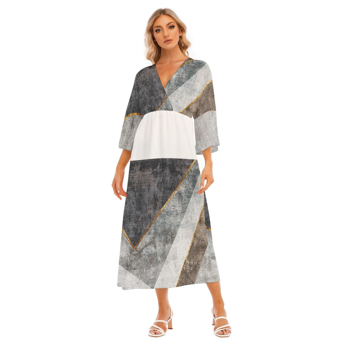 All-Over Print Women's Mid-Sleeve Long Dress