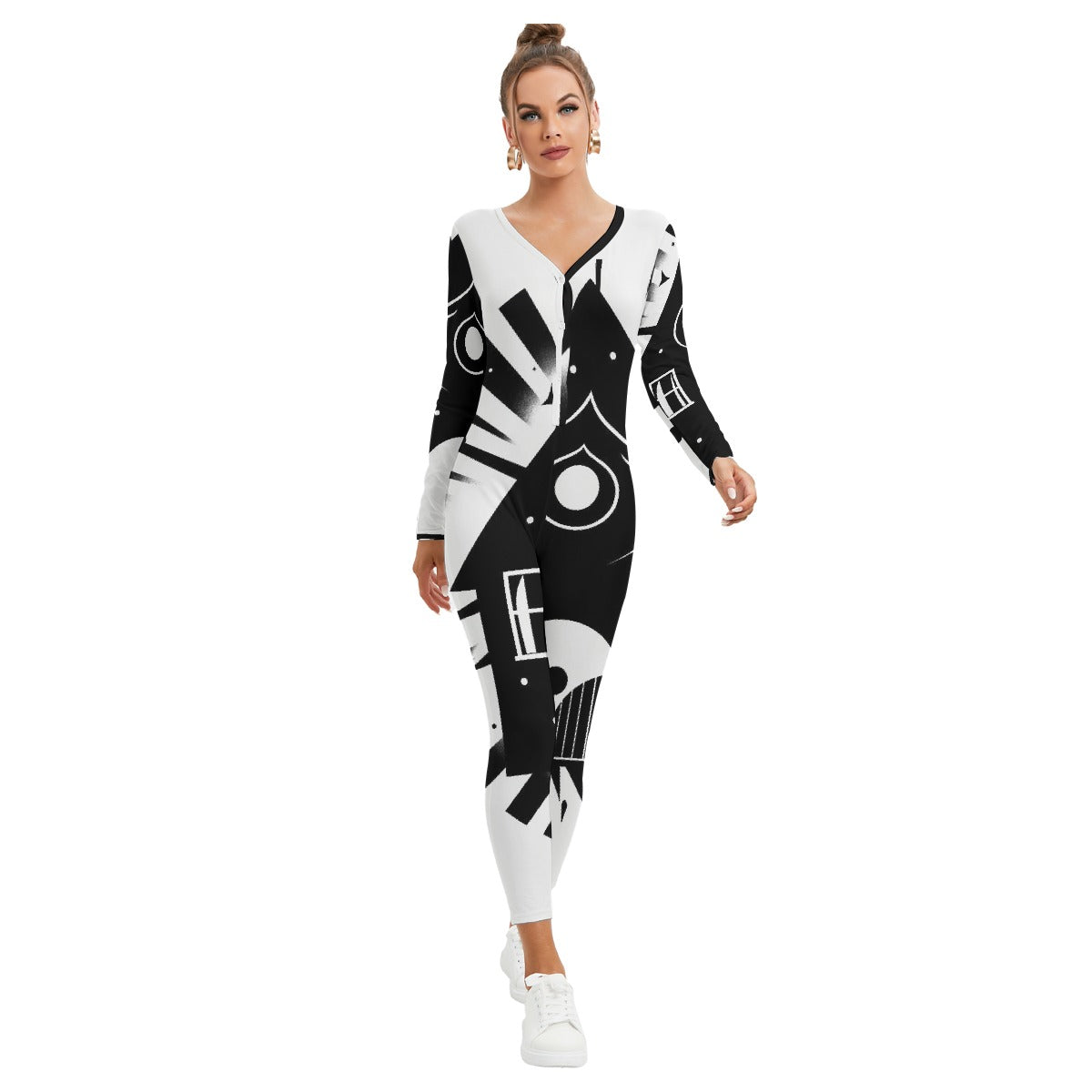 All-Over Print Women's Plunging Neck Jumpsuit