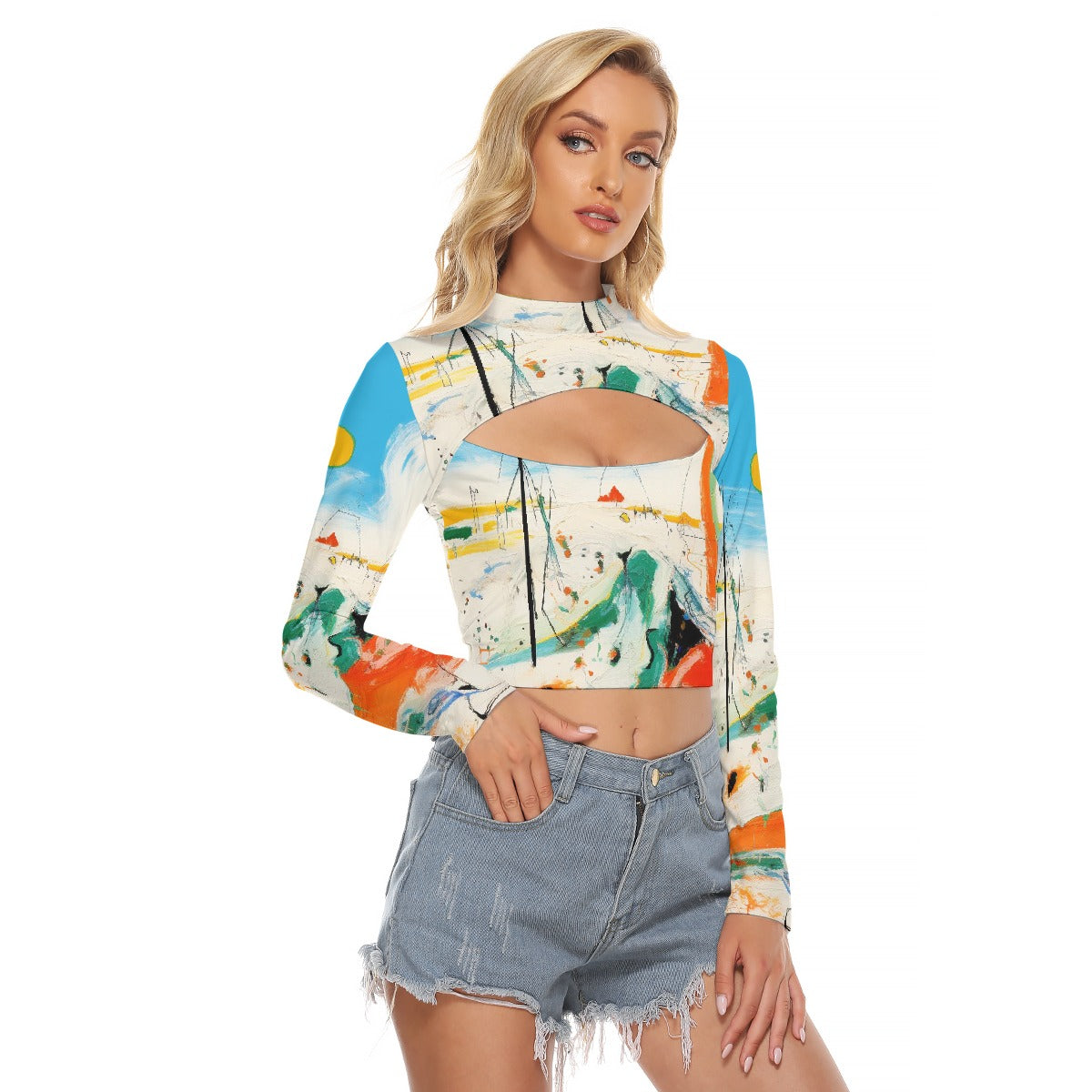 All-Over Print Women's Hollow Chest Keyhole Tight Crop Top