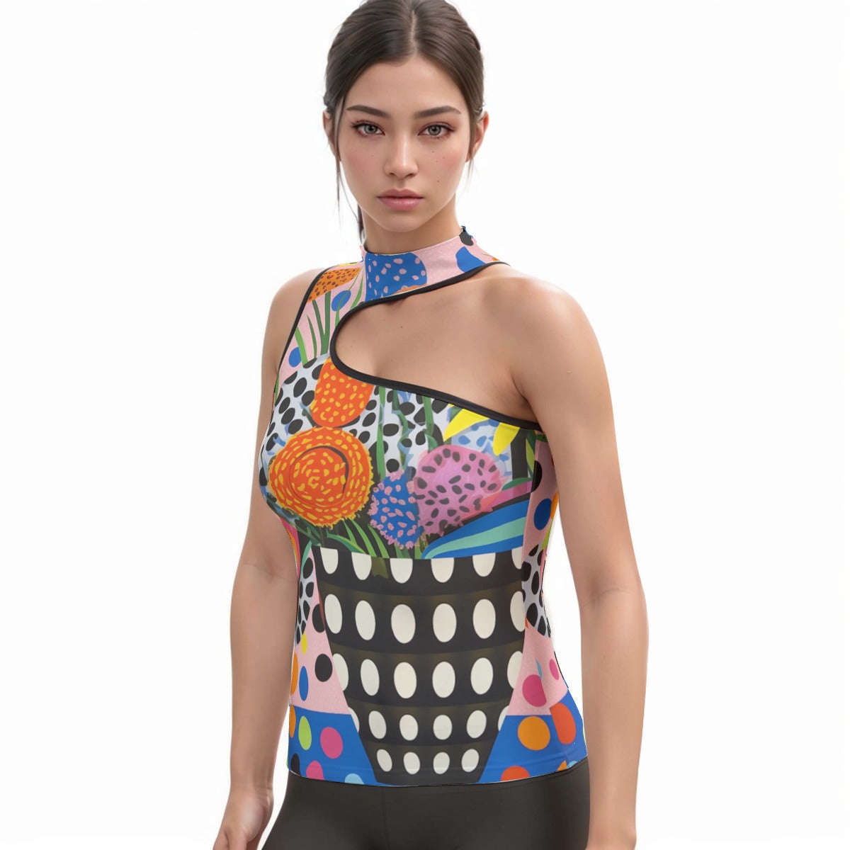 All-Over Print Women's Halter Sleeveless Asymmetrical Tank Top