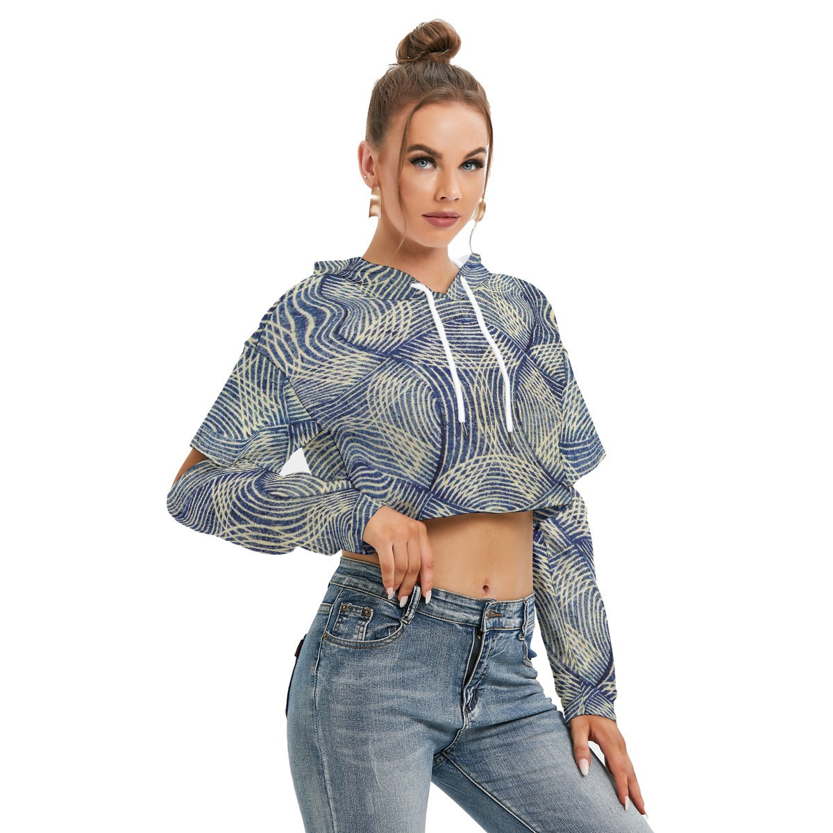 All-Over Print Women's Heavy Fleece Hoodie With Hollow Out Sleeve