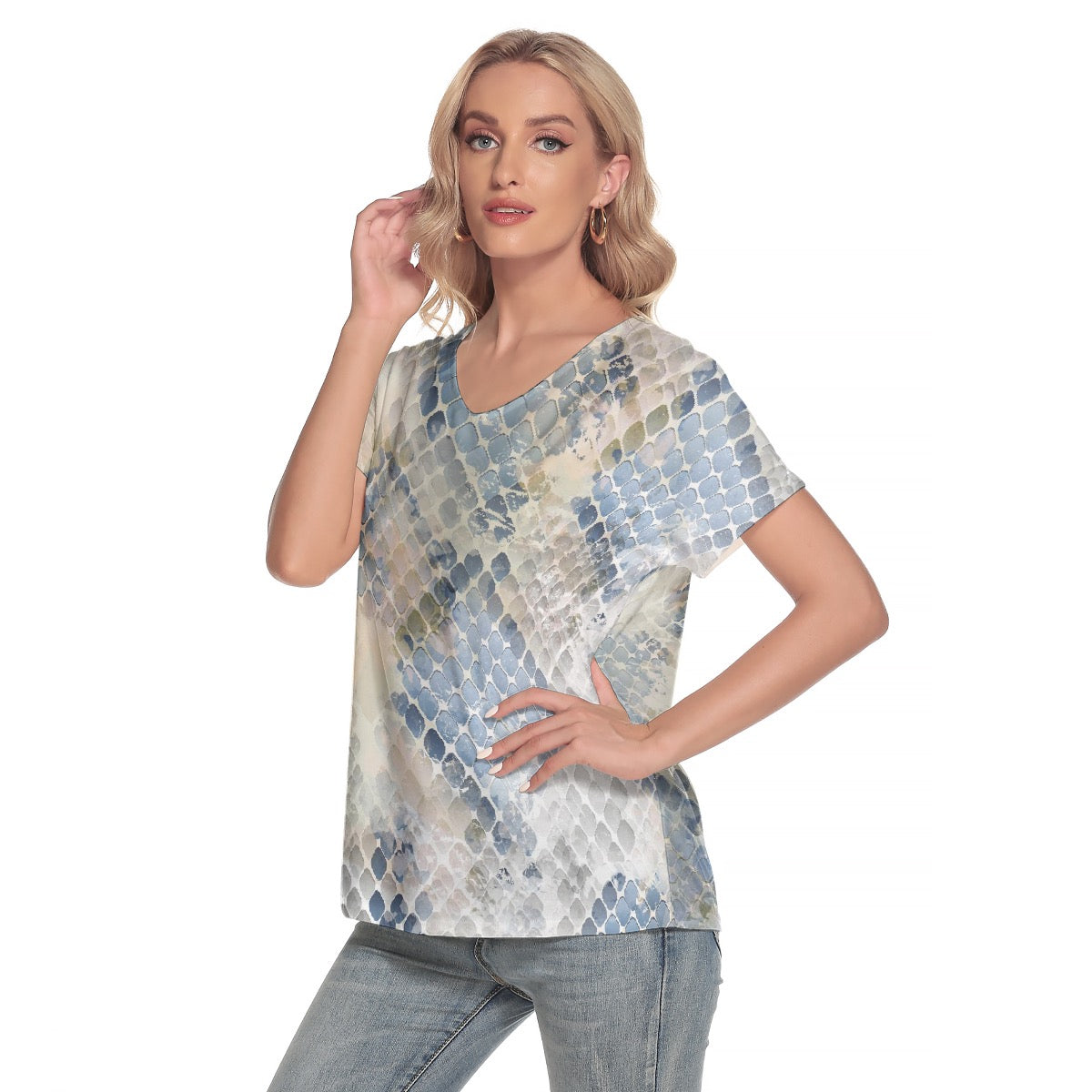 All-Over Print Women's Loose V-neck Short Sleeve T-shirt