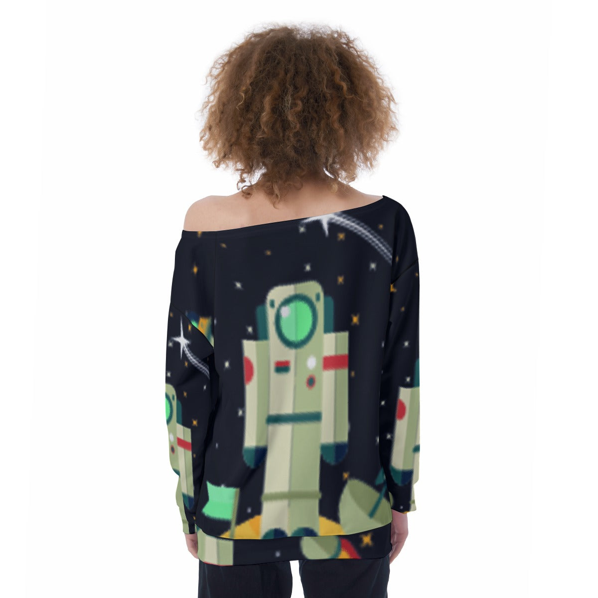 All-Over Print Oversized Women's Off-Shoulder Sweatshirt