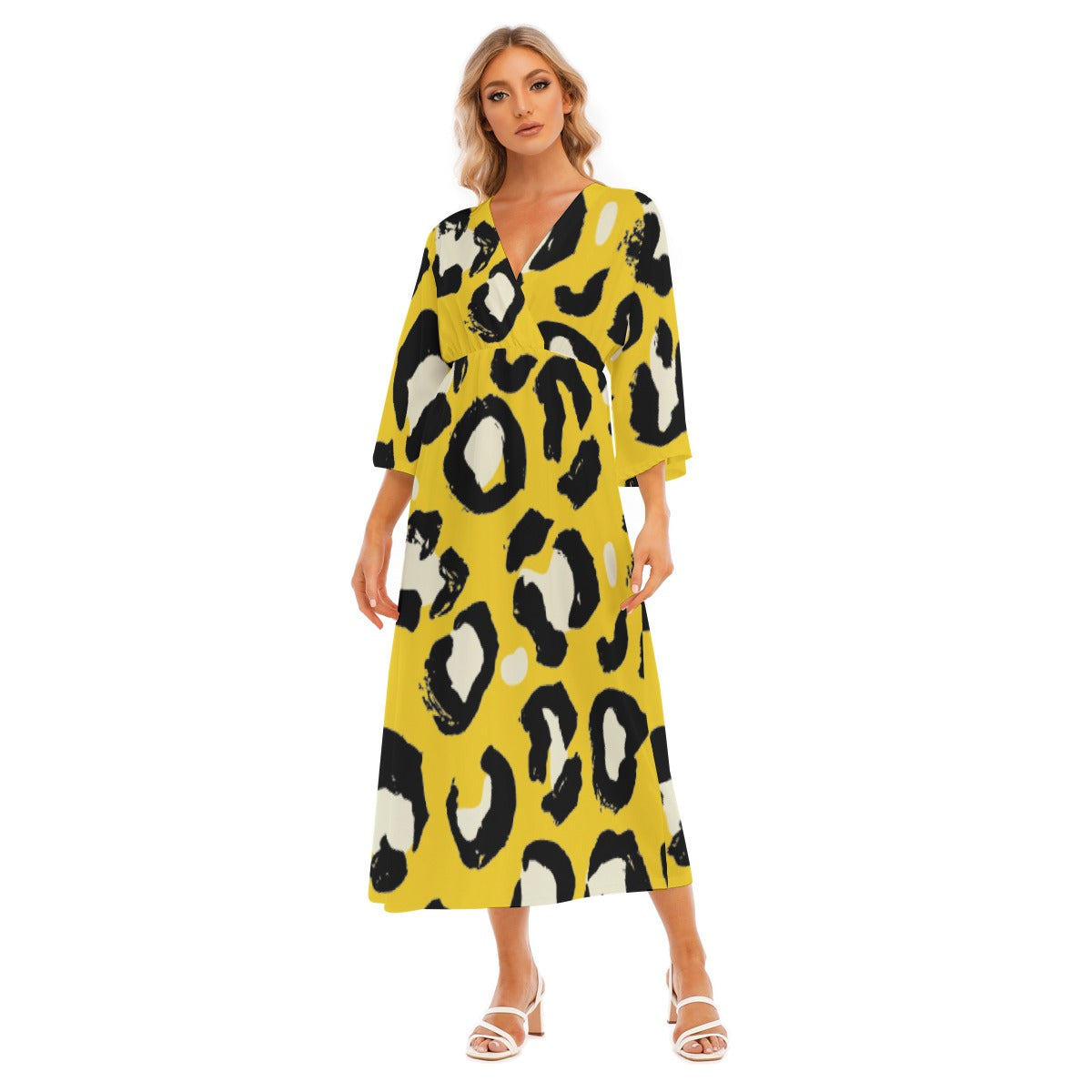 All-Over Print Women's Mid-Sleeve Long Dress