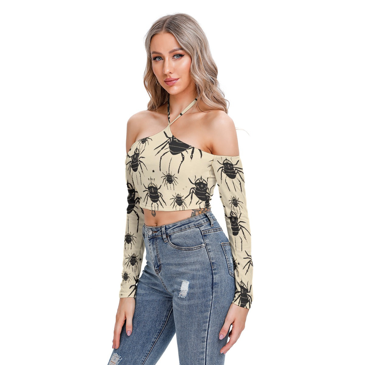 All-Over Print Women's Halter Lace-up Top