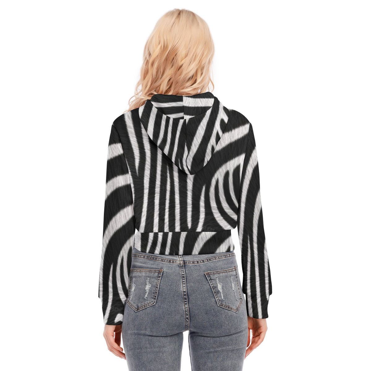 All-Over Print Women's Crop Top Hoodie With Zipper Closure