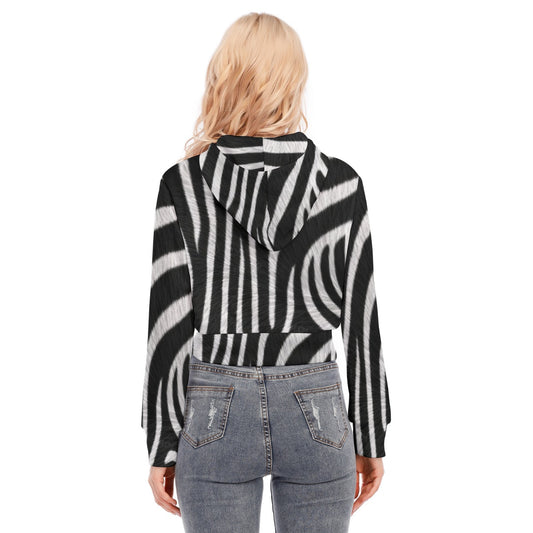 All-Over Print Women's Crop Top Hoodie With Zipper Closure
