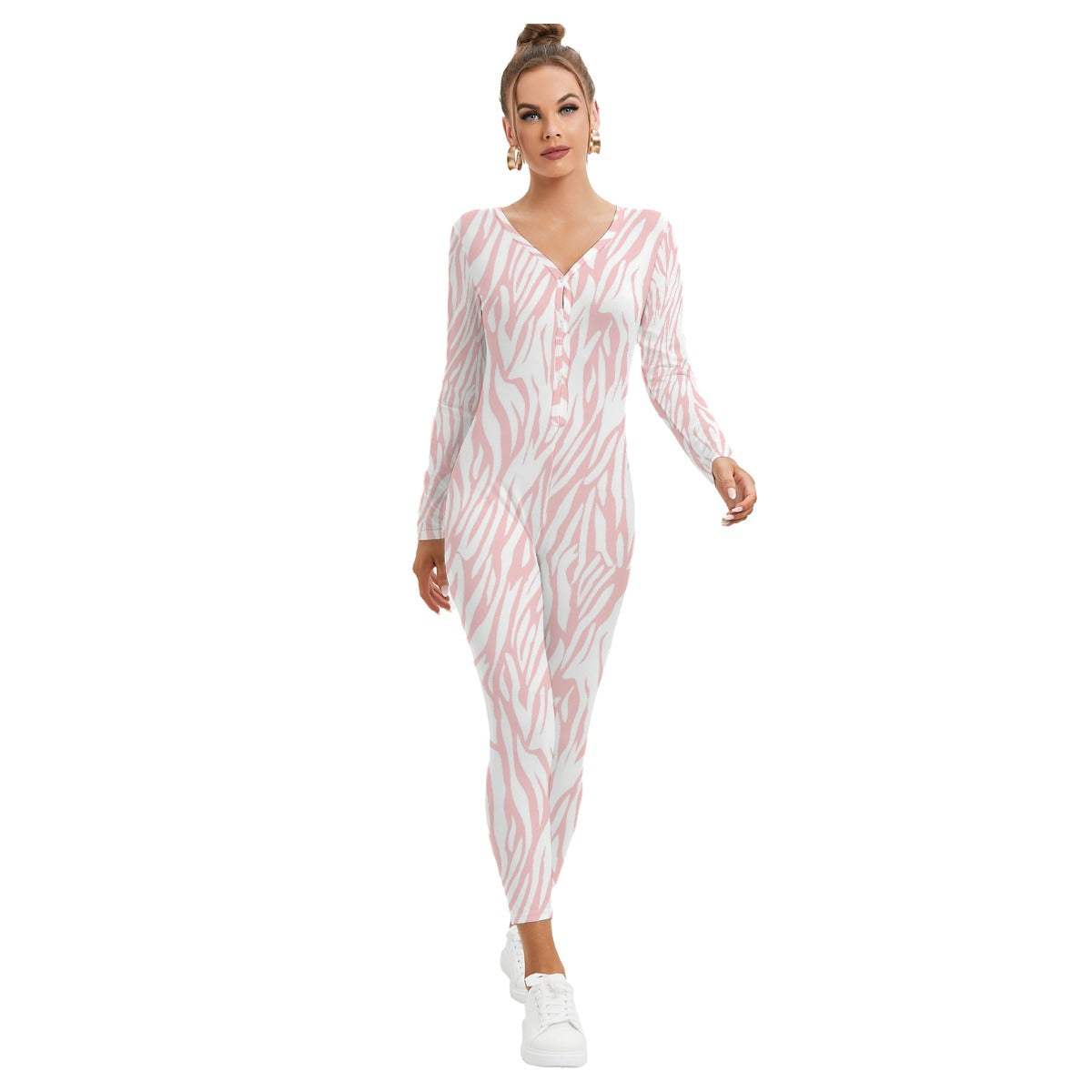 All-Over Print Women's Plunging Neck Jumpsuit