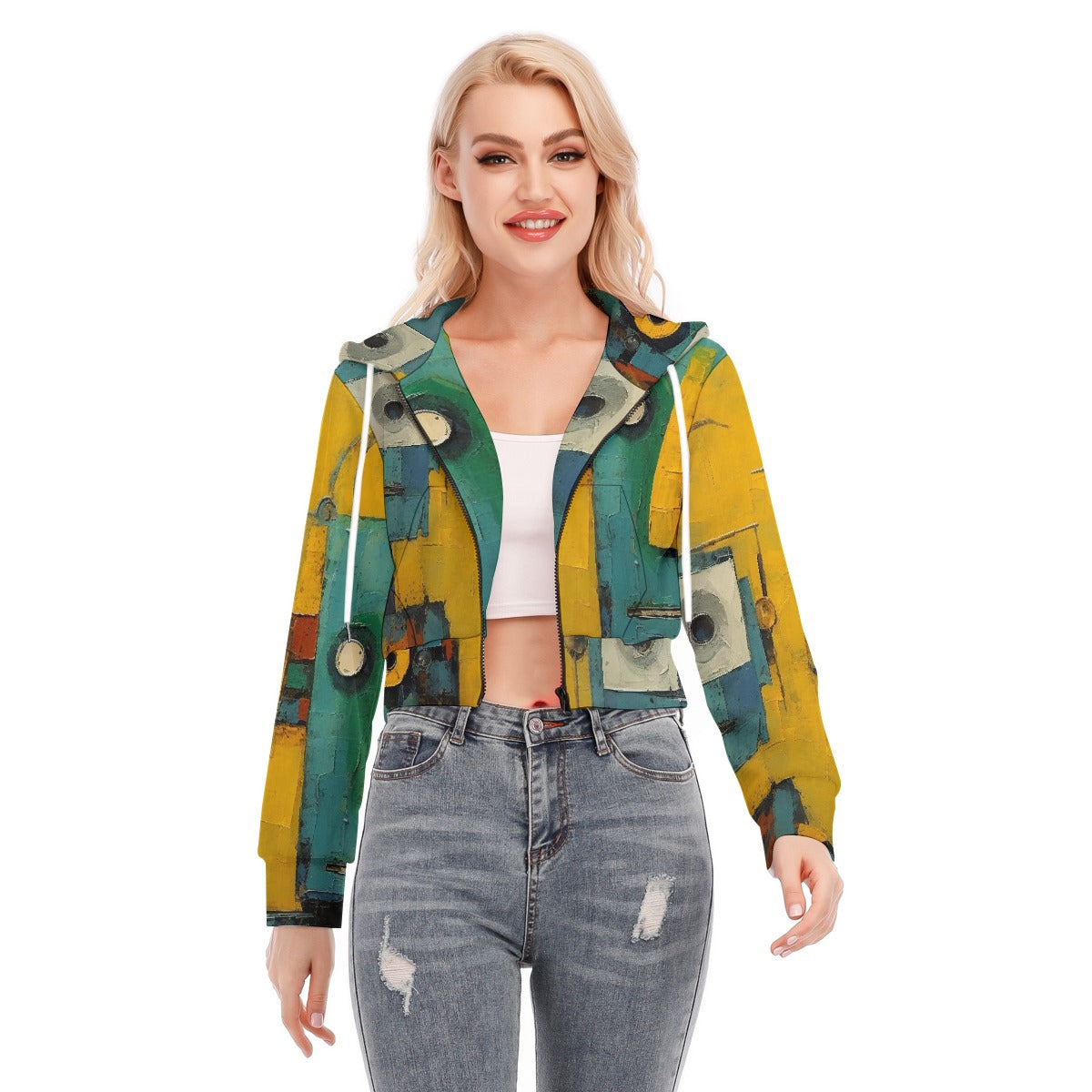 All-Over Print Women's Crop Top Hoodie With Zipper Closure