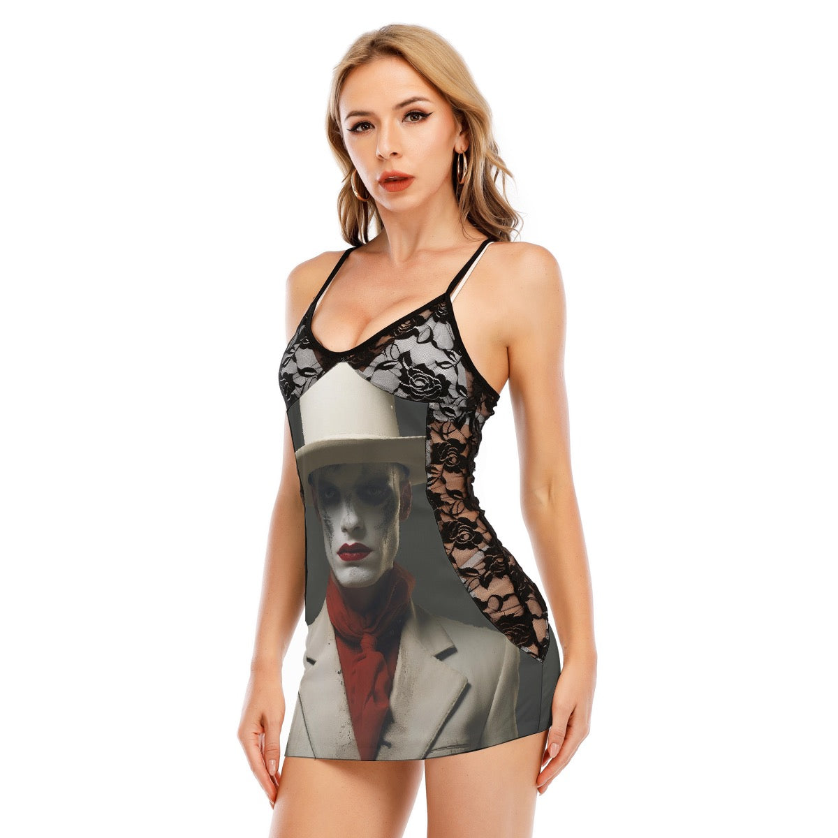 All-Over Print Women's Black Lace Cami Dress