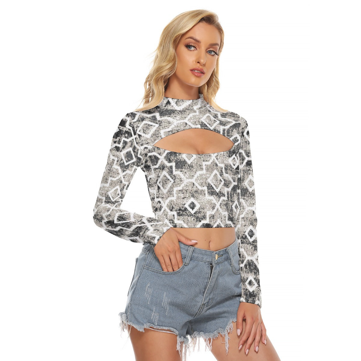 All-Over Print Women's Hollow Chest Keyhole Tight Crop Top