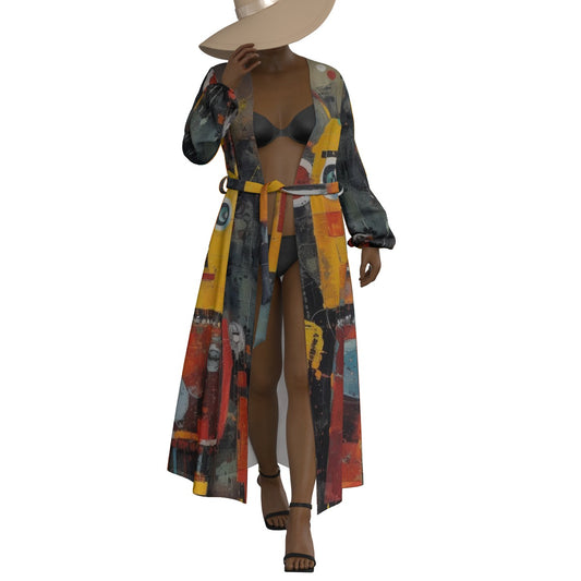 All-Over Print Women's Lace-up Chiffon Robe