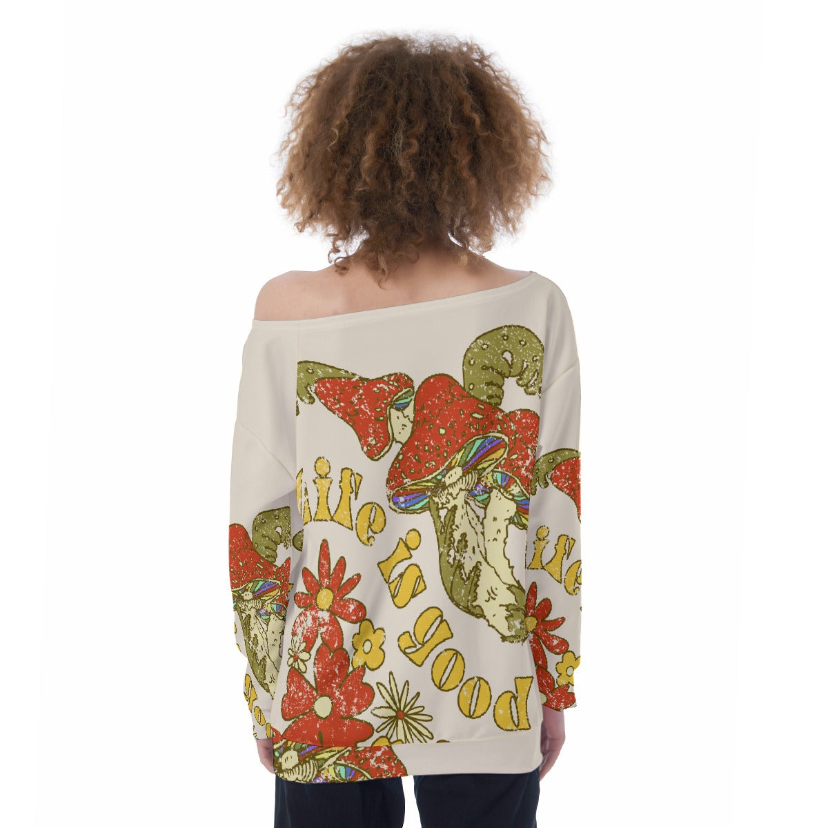 All-Over Print Oversized Women's Off-Shoulder Sweatshirt