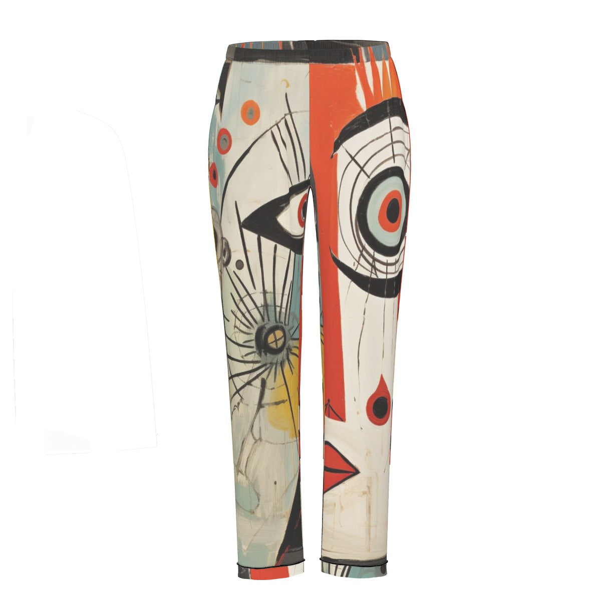 All-Over Print Women's Long Sleeve Pajama Set With Black Contrast Piping