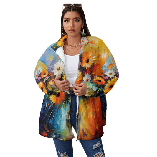 All-Over Print Unisex Borg Fleece Stand-up Collar Coat With Zipper Closure(Plus Size)