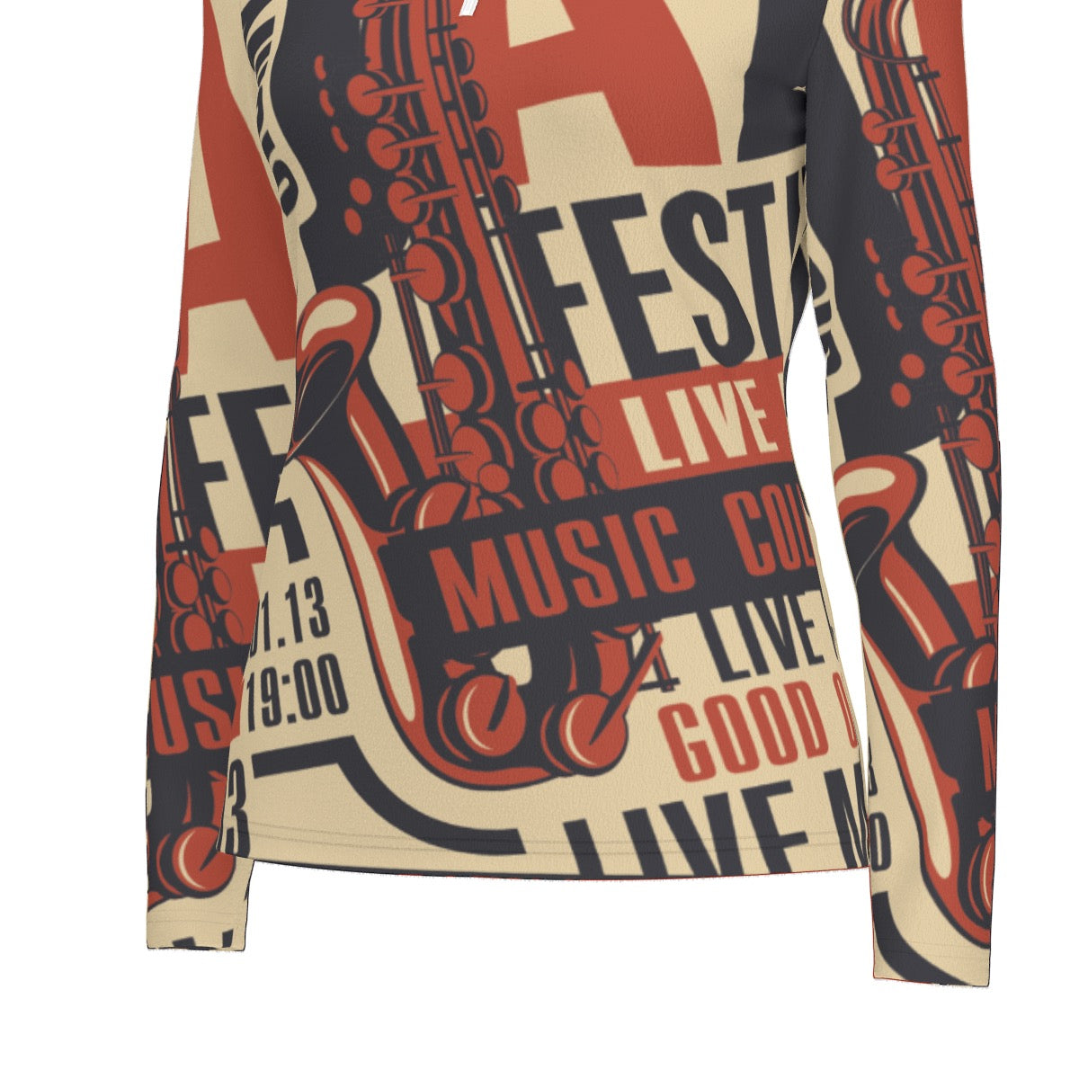 All-Over Print Women's Sports Collar Jersey With Long Sleeve