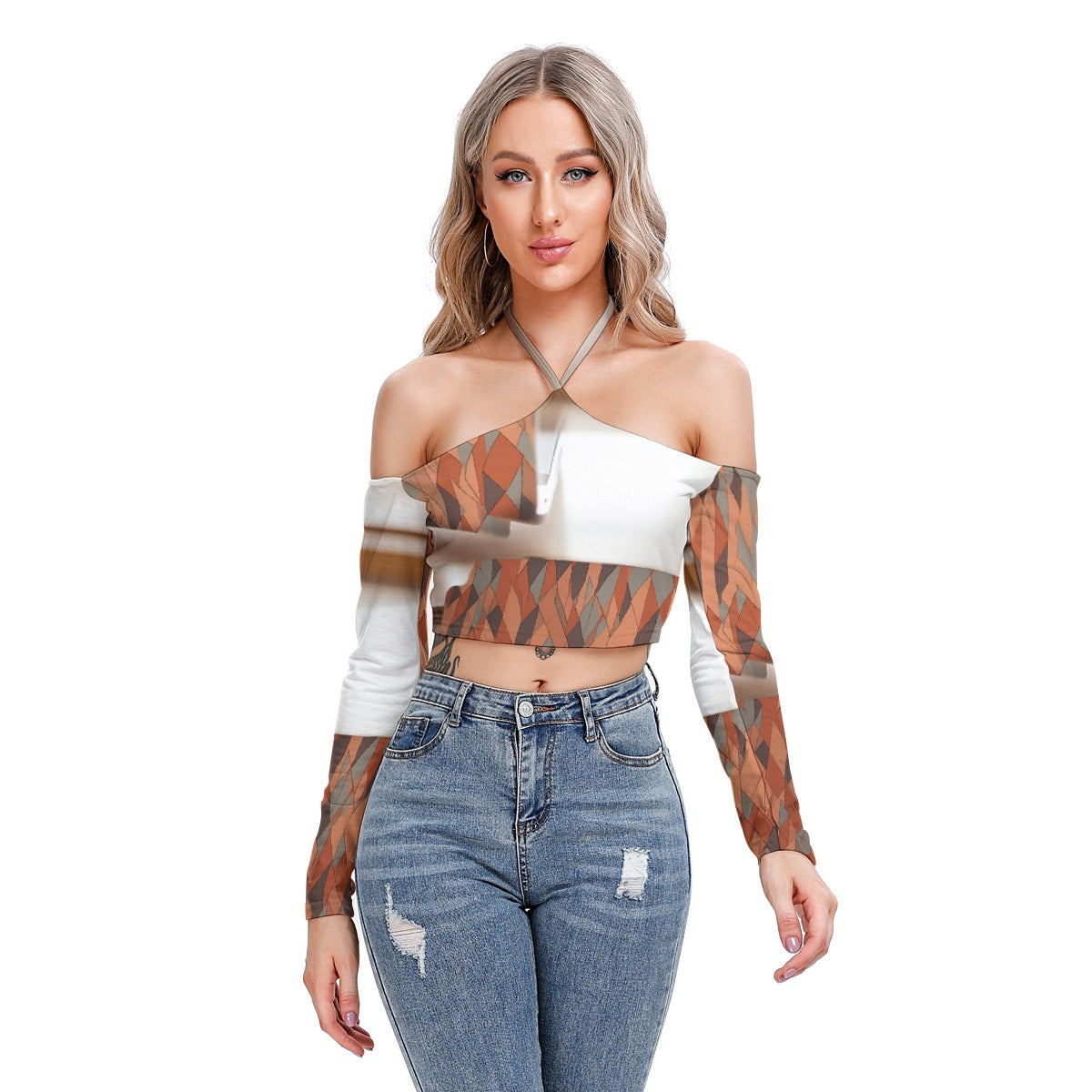 All-Over Print Women's Halter Lace-up Top