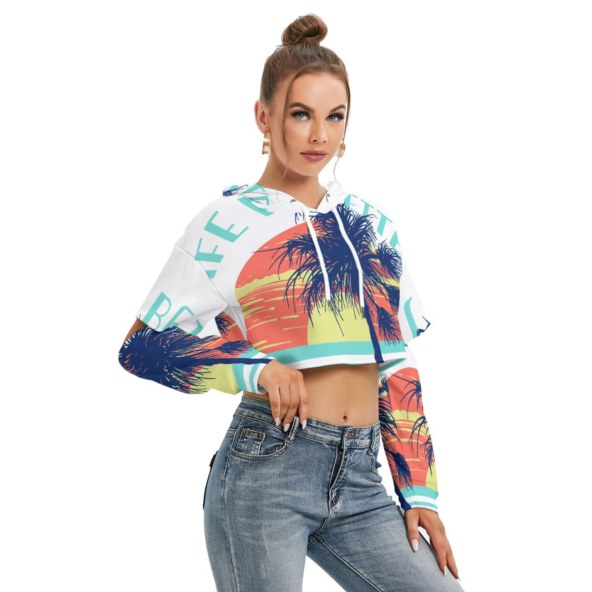 All-Over Print Women's Heavy Fleece Hoodie With Hollow Out Sleeve