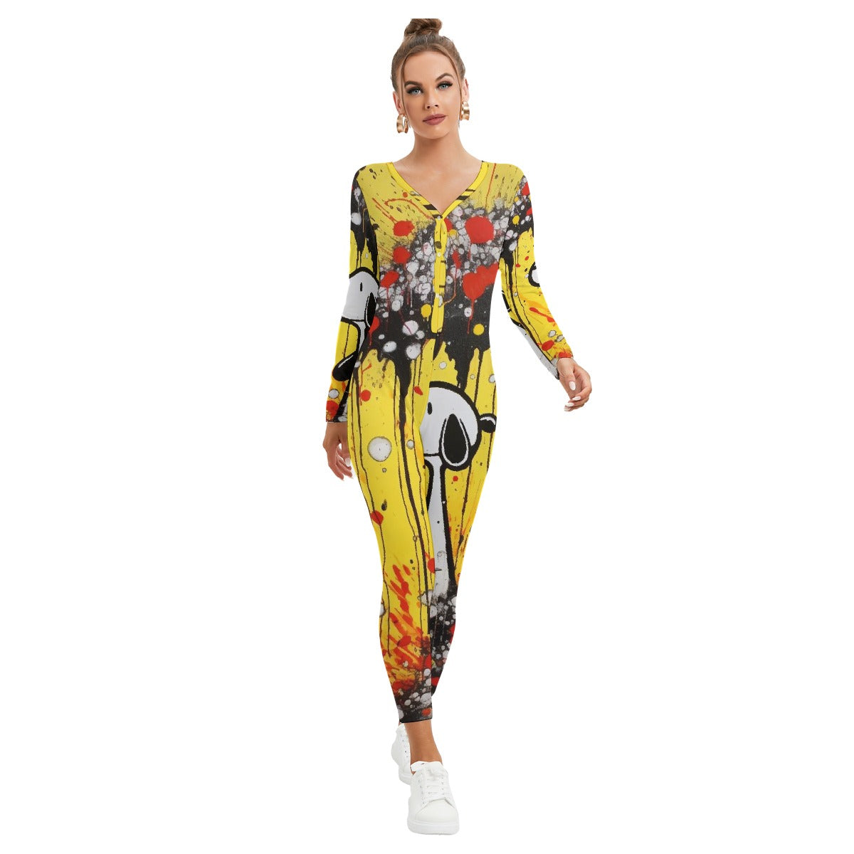All-Over Print Women's Plunging Neck Jumpsuit
