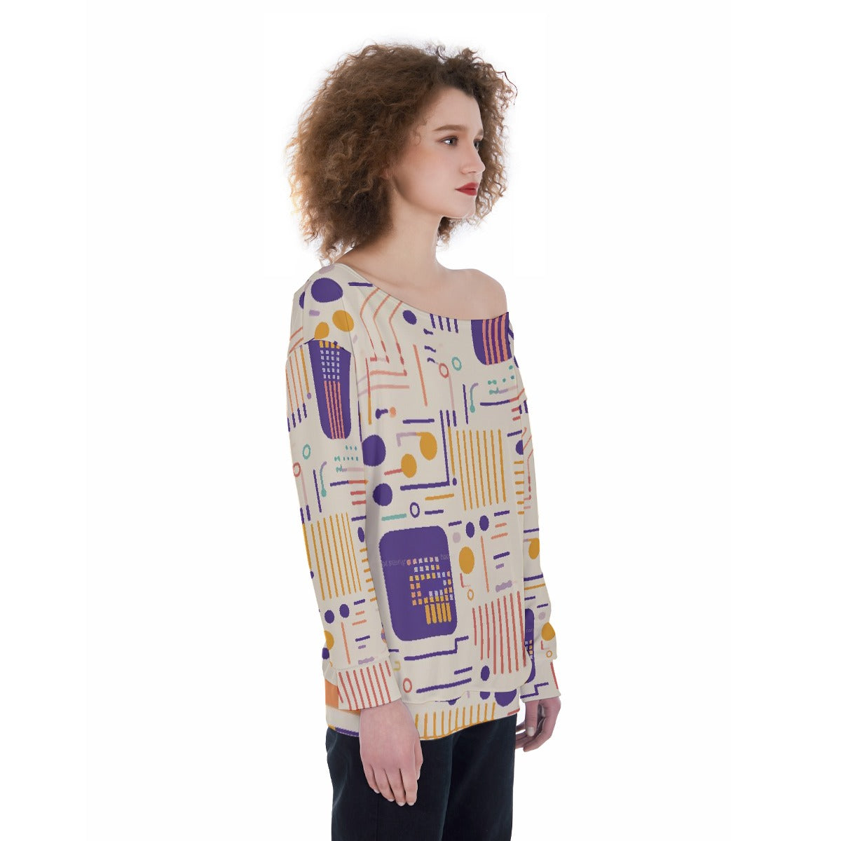 All-Over Print Oversized Women's Off-Shoulder Sweatshirt
