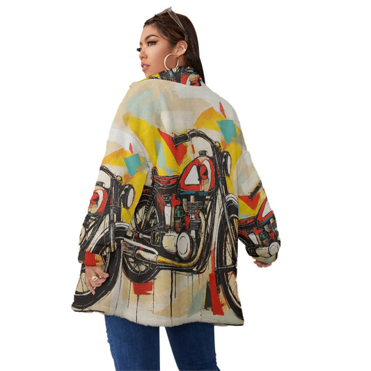 All-Over Print Unisex Borg Fleece Stand-up Collar Coat With Zipper Closure(Plus Size)