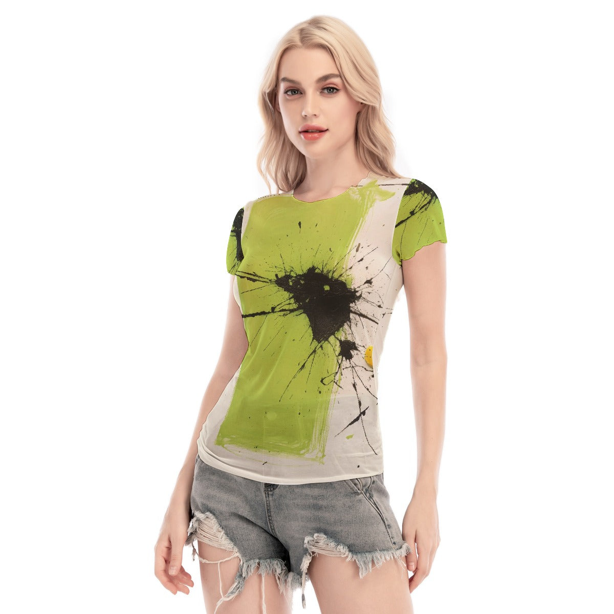 All-Over Print Women's Short Sleeve Mesh Blouse
