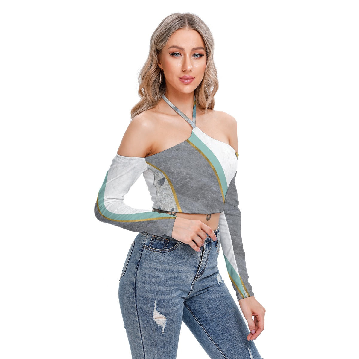 All-Over Print Women's Halter Lace-up Top