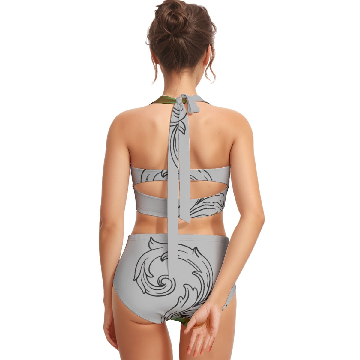 All-Over Print Women's Swimsuit Set With Halter