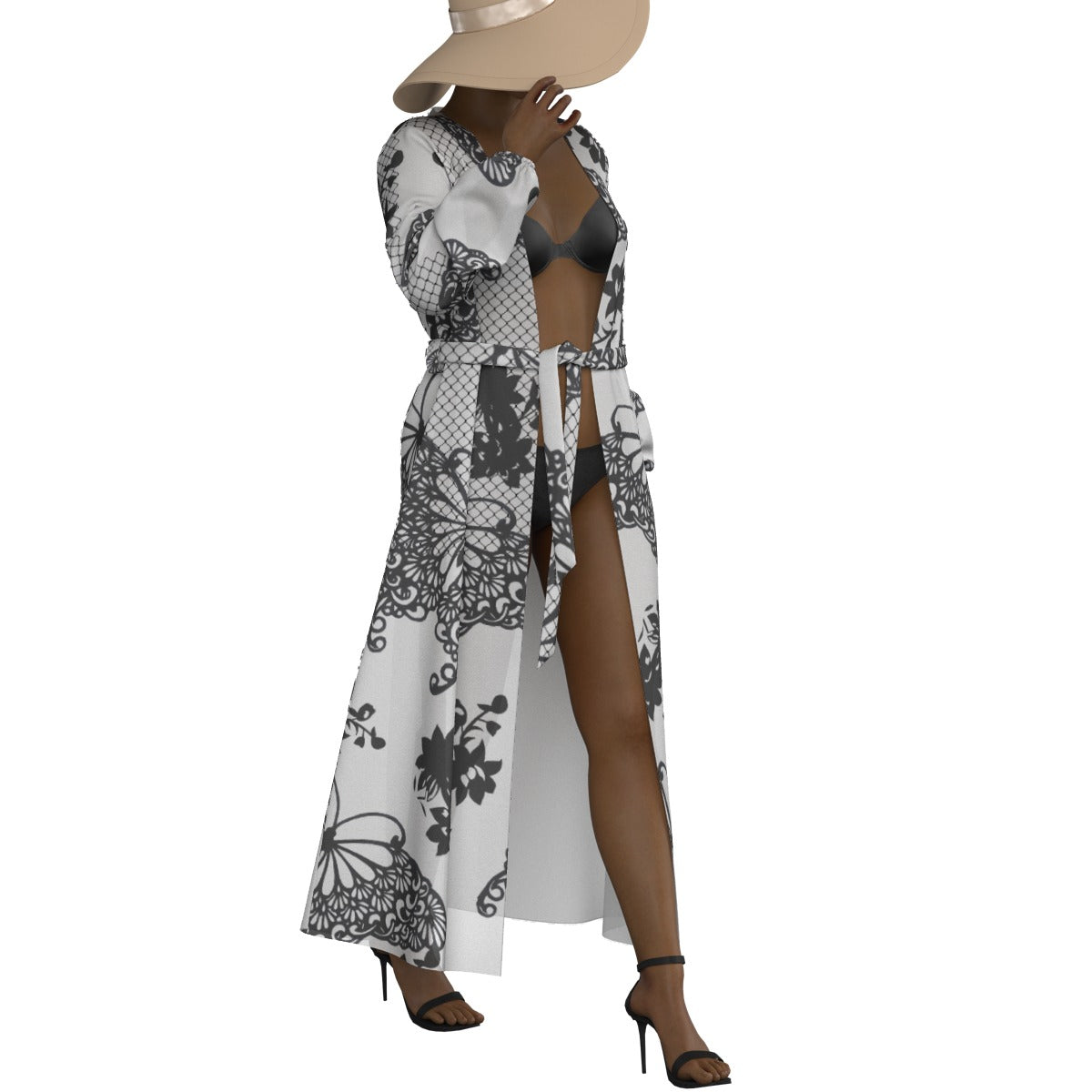 All-Over Print Women's Lace-up Chiffon Robe