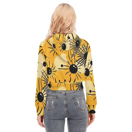 All-Over Print Women's Crop Top Hoodie With Zipper Closure