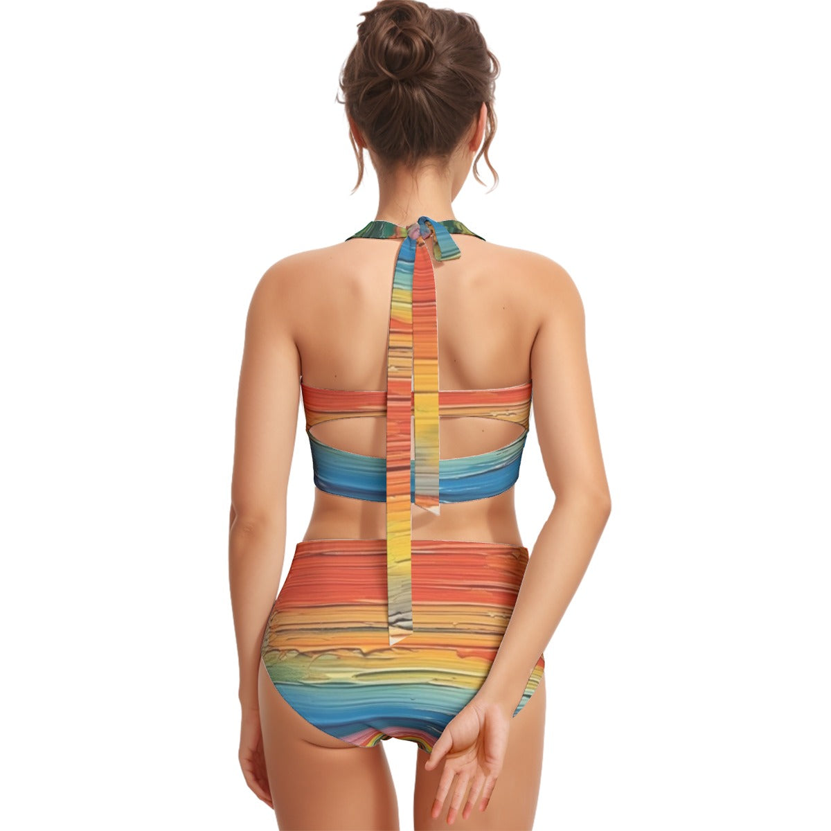 All-Over Print Women's Swimsuit Set With Halter