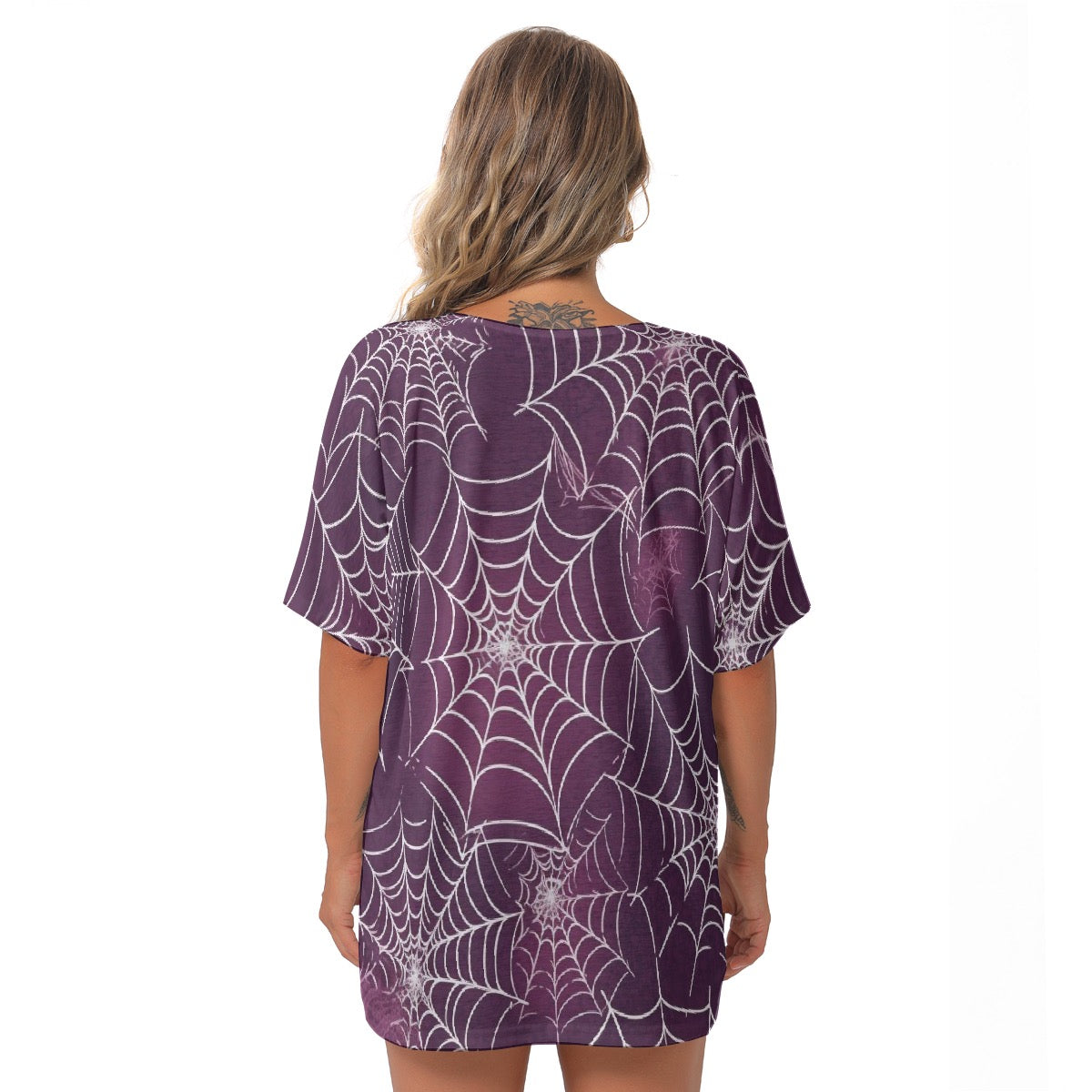 All-Over Print Women's Bat Sleeves V-Neck Blouse