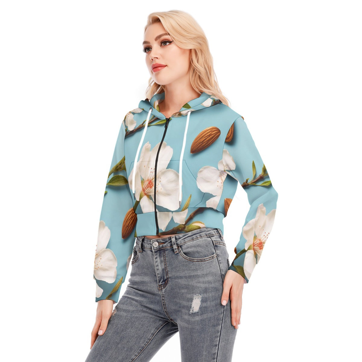 All-Over Print Women's Crop Top Hoodie With Zipper Closure