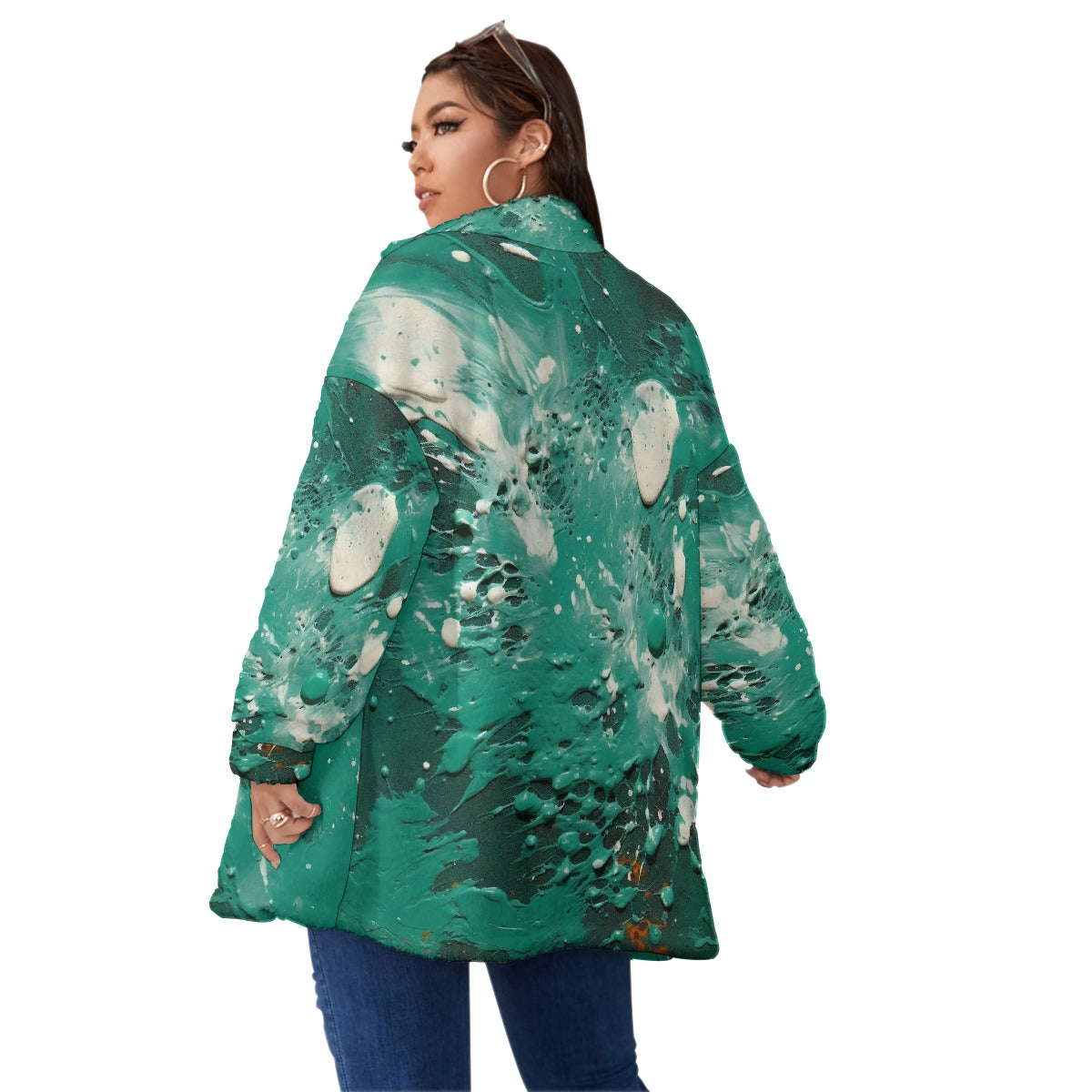 All-Over Print Unisex Borg Fleece Stand-up Collar Coat With Zipper Closure(Plus Size)