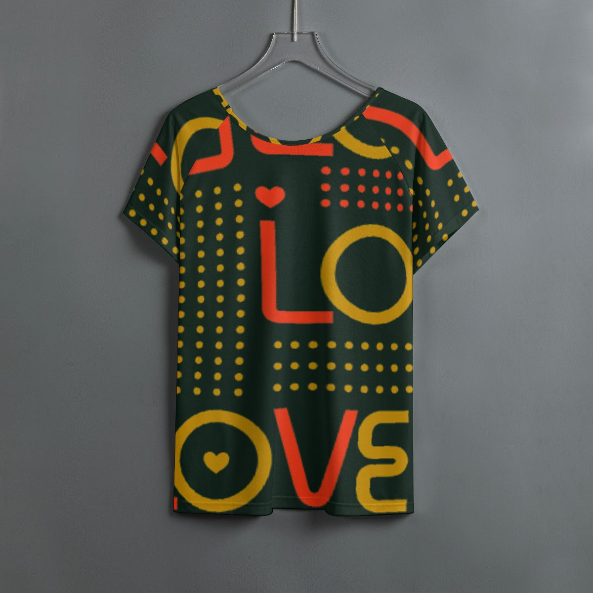 All-Over Print Women's Round Neck T-shirt With Raglan Sleeve