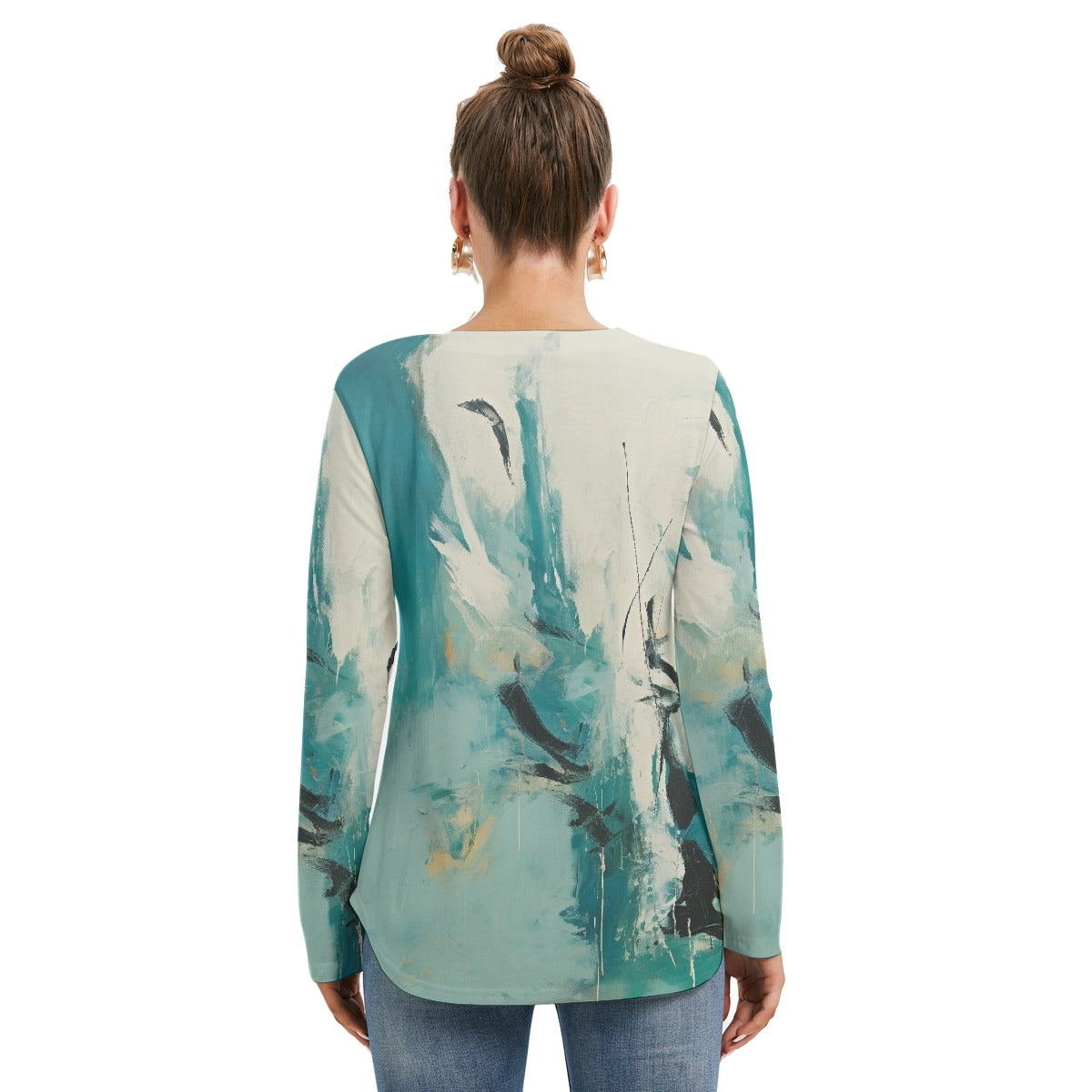 All-Over Print Women's Long Sleeve Neckline Tie Sweatshirt