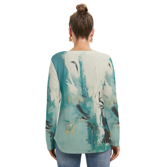 All-Over Print Women's Long Sleeve Neckline Tie Sweatshirt