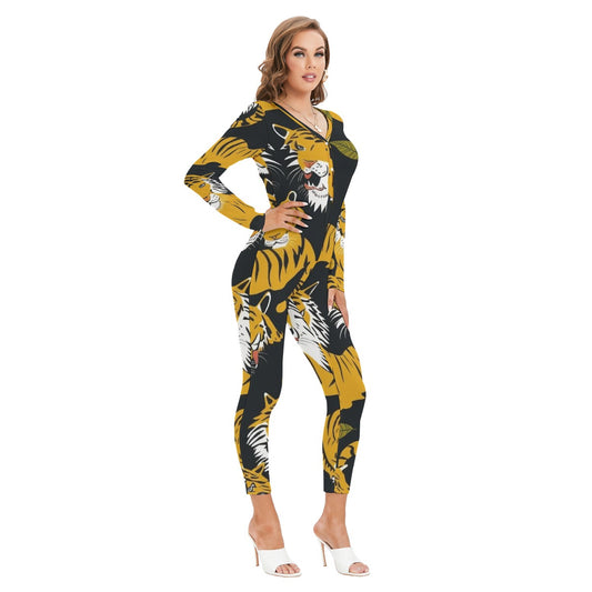 All-Over Print Women's Plunging Neck Jumpsuit